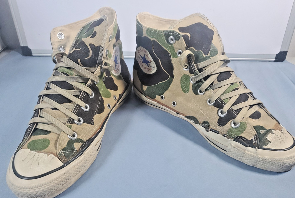 Vtg 80s Converse All Star Hi Top Camouflage Made In USA Chuck Taylor Camo Sz 9